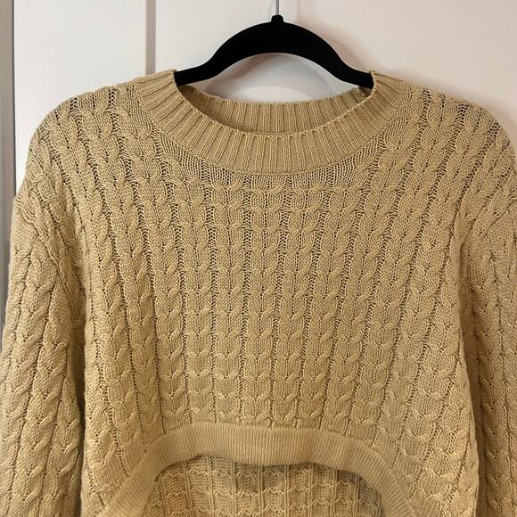 Danielle Bernstein Khaki Green Cable Cropped Sweater Large - Picture 2 of 9
